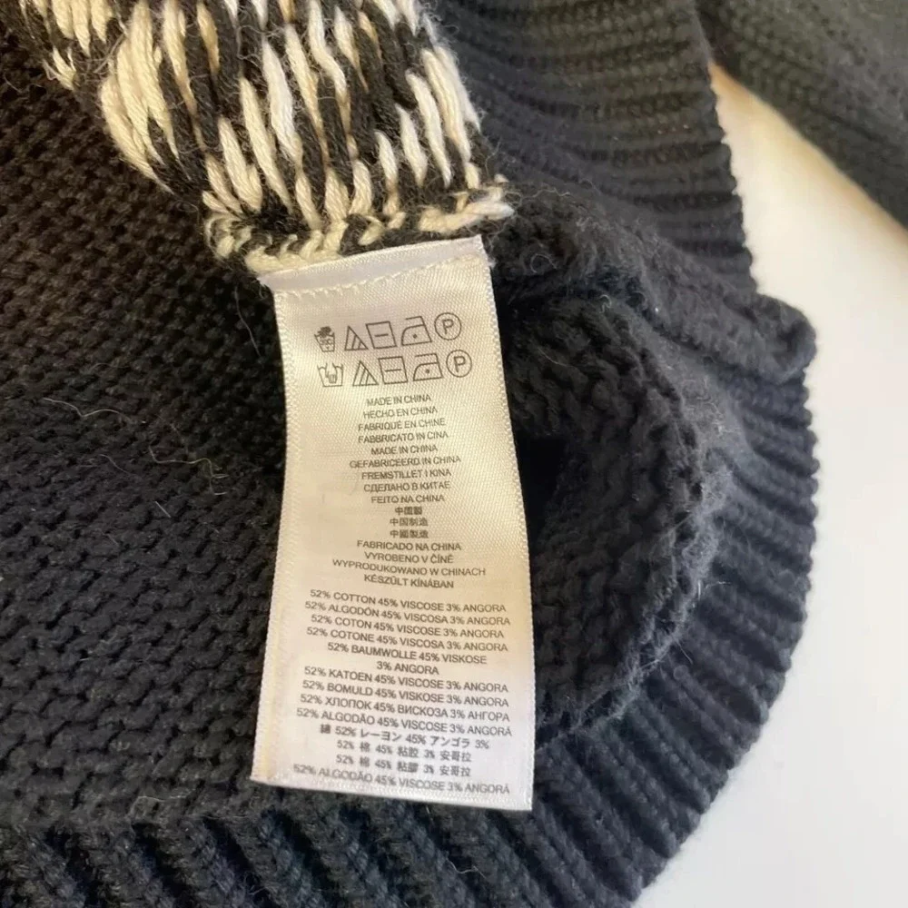 Michael Kors Cable Knit Pullover Sweater Black S Long‎ Sleeve Chevron Designer